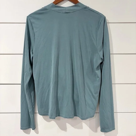 Green Envelope Sage Wrap Top XL Soft Drape Long Sleeve Minimal Chic - Picture 5 of 8